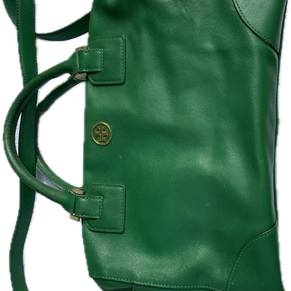 Tory Burch Saffiano Leather Robinson Satchel/Crossbody Kelly Green - Picture 2 of 16